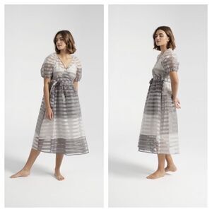 NWT BAUM UND PFERDGARTEN Adalaine Sheer Organza Puff Shoulder Stripe Dress Sz 34